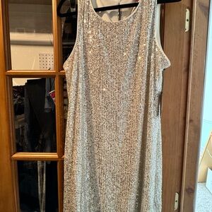 Vince Camuto Ivory Mini Sequin Sleeveless Shift Dress